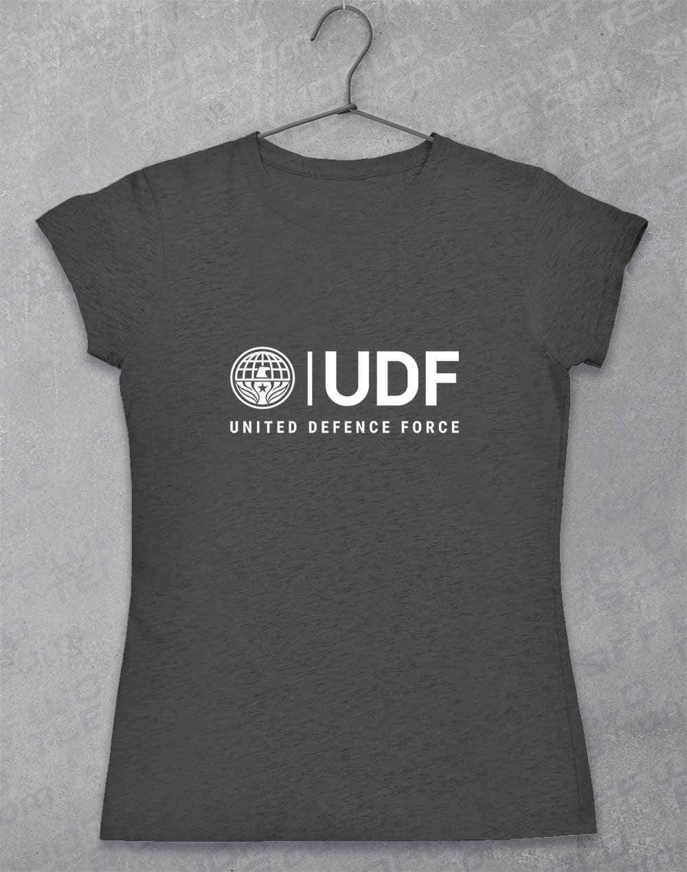 UDF United Defense Force Womens T-Shirt 8-10 / Dark Heather  - Off World Tees
