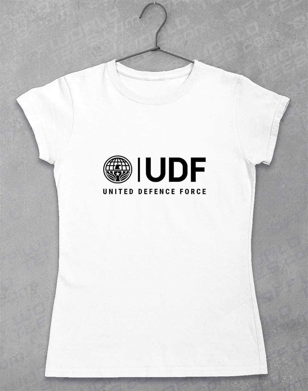 UDF United Defense Force Womens T-Shirt 8-10 / White  - Off World Tees