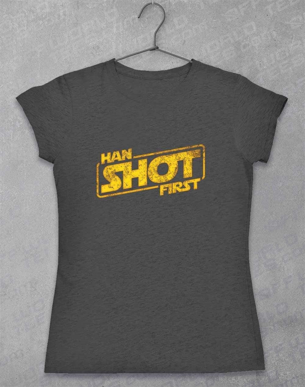 Han Shot First - Womens T-Shirt 8-10 / Dark Heather  - Off World Tees