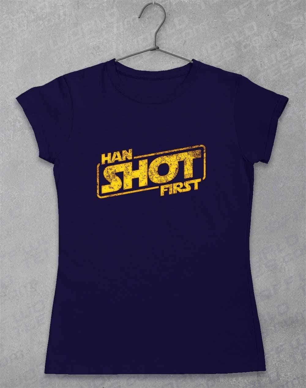 Han Shot First - Womens T-Shirt 8-10 / Navy  - Off World Tees