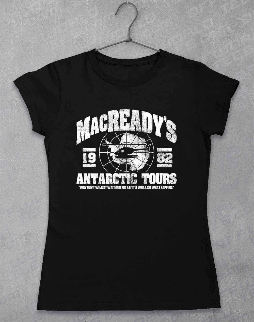 MacReady's Antarctic Tours 1982 Womens T-Shirt 8-10 / Black  - Off World Tees