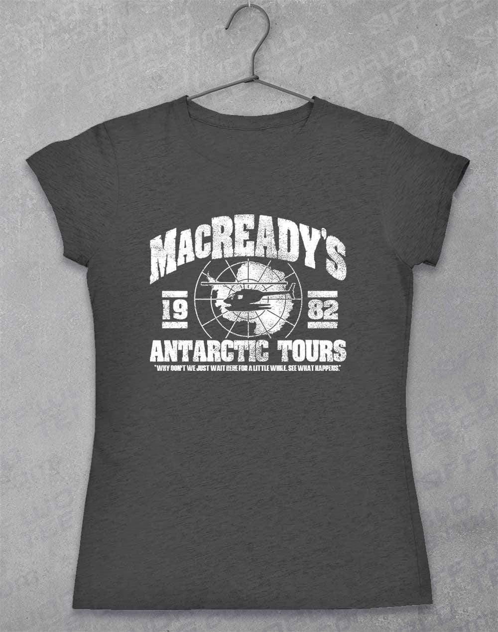 MacReady's Antarctic Tours 1982 Womens T-Shirt 8-10 / Dark Heather  - Off World Tees