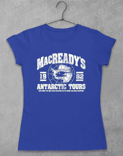 MacReady's Antarctic Tours 1982 Womens T-Shirt 8-10 / Royal  - Off World Tees