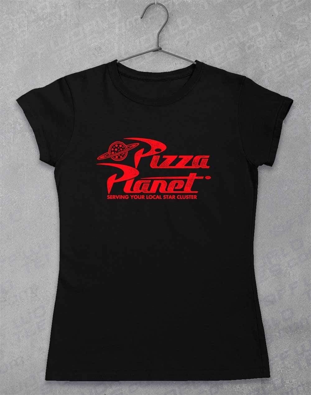 Pizza Planet Distressed Logo Womens T-Shirt 8-10 / Black  - Off World Tees