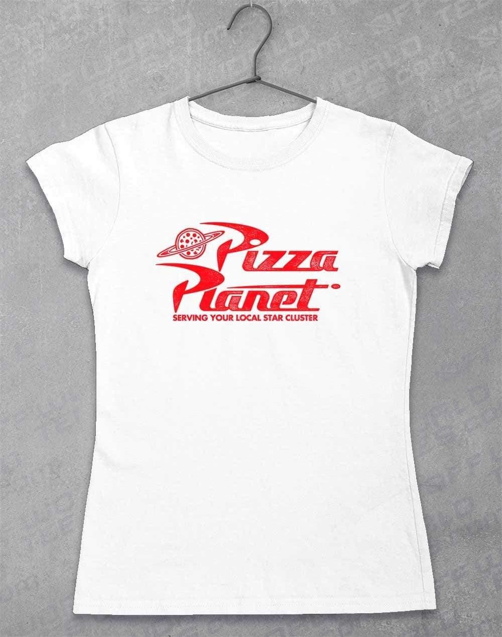 Pizza Planet Distressed Logo Womens T-Shirt 8-10 / White  - Off World Tees