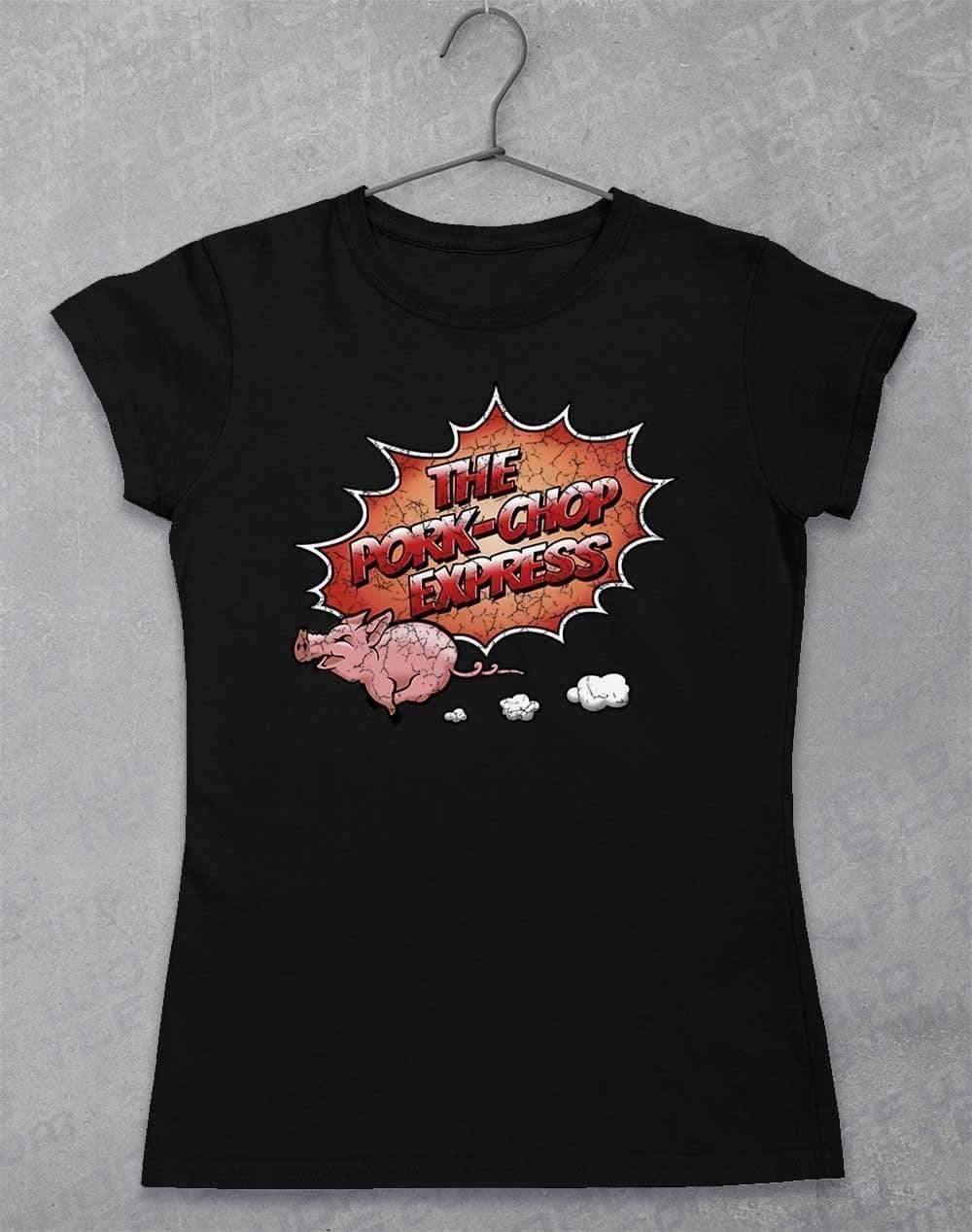 Pork Chop Express Distressed Logo Womens T-Shirt 8-10 / Black  - Off World Tees