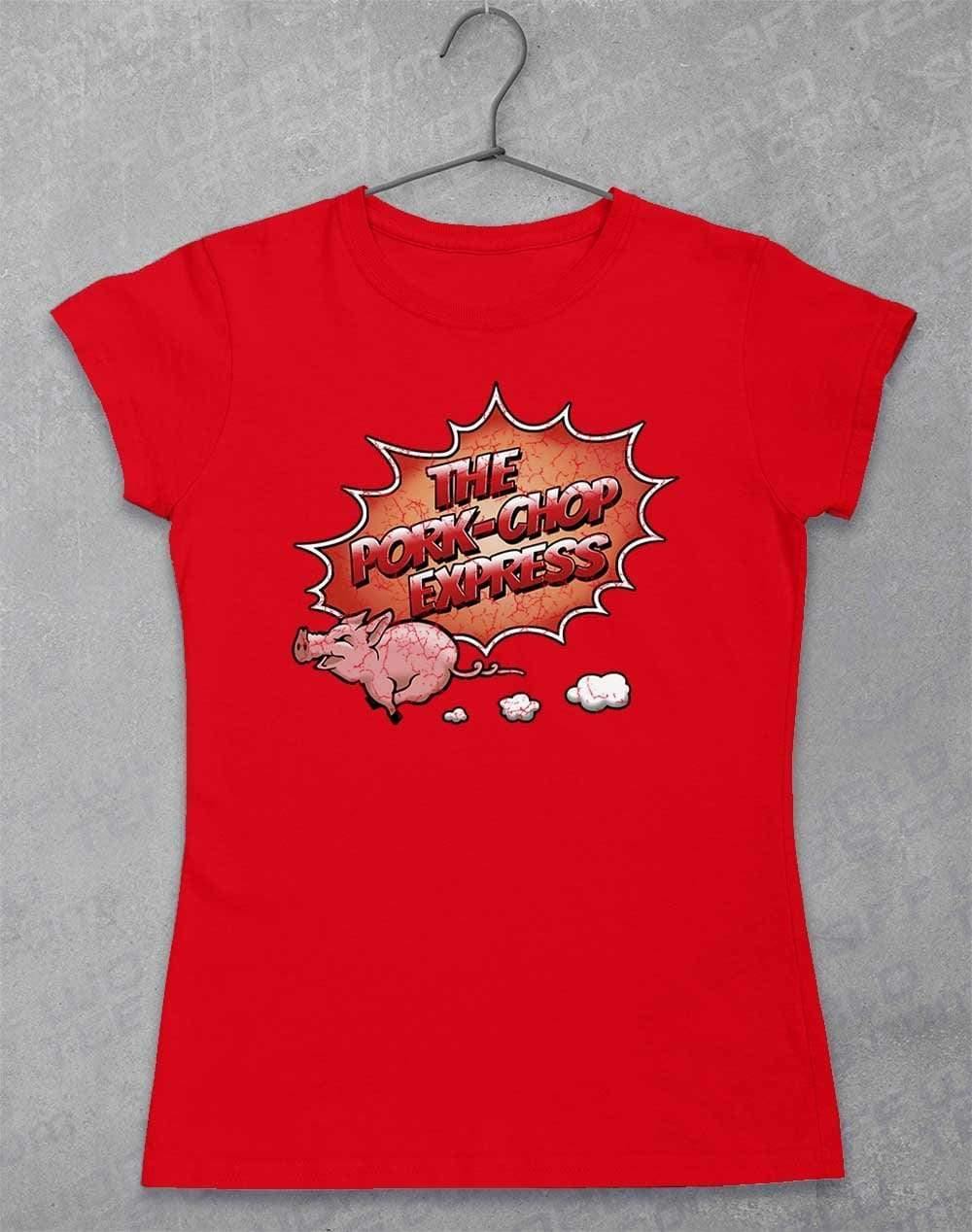 Pork Chop Express Distressed Logo Womens T-Shirt 8-10 / Red  - Off World Tees