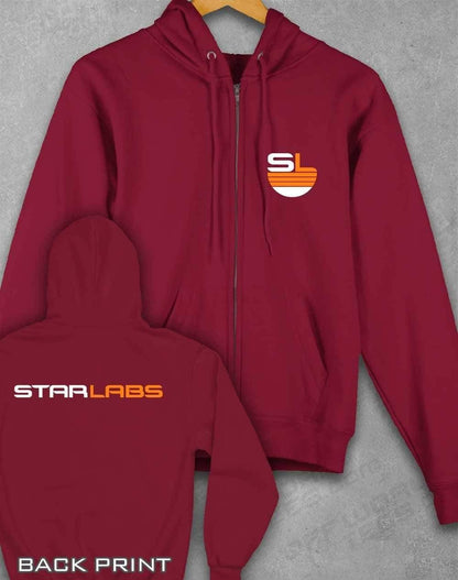 Star Labs Zipped Hoodie with Back Print XS / Burgundy  - Off World Tees
