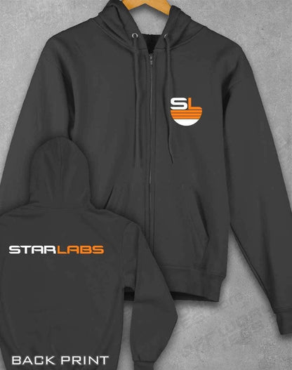 Star Labs Zipped Hoodie with Back Print XS / Charcoal  - Off World Tees