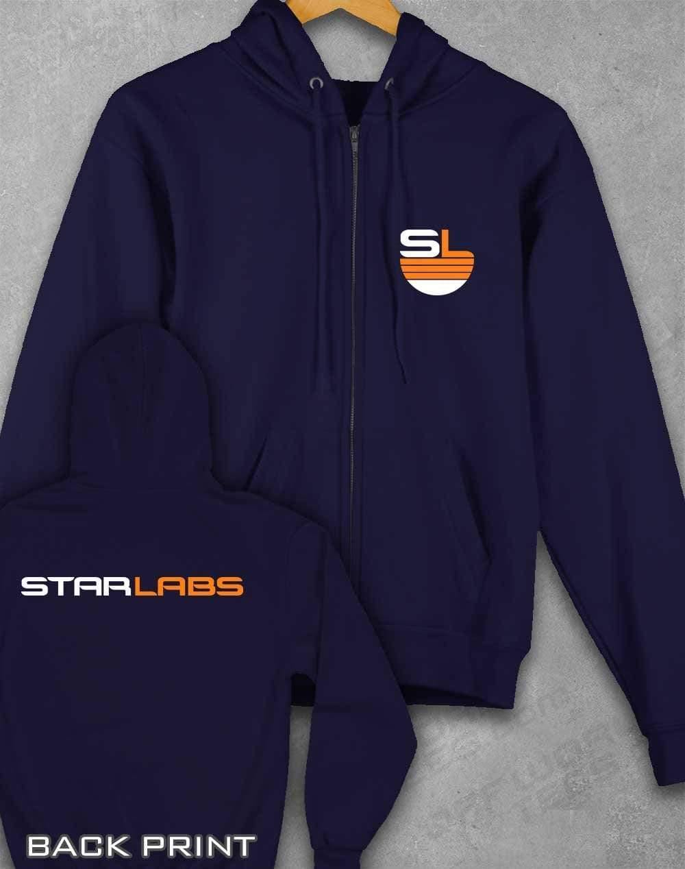 Star Labs Zipped Hoodie with Back Print XS / Oxford Navy  - Off World Tees