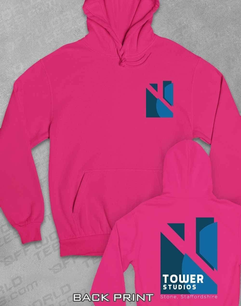 Tower Studios Pocket Logo with Back Print Hoodie XS / Hot Pink  - Off World Tees