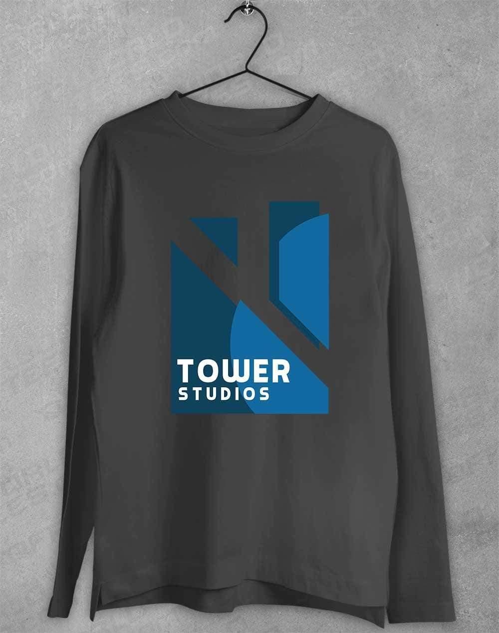 Tower Studios Logo Long Sleeve T-Shirt S / Charcoal  - Off World Tees