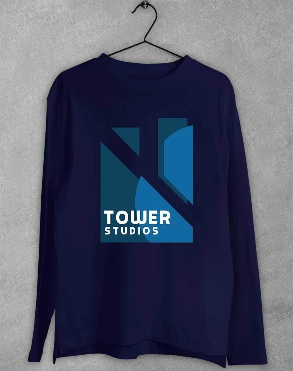 Tower Studios Logo Long Sleeve T-Shirt S / Navy  - Off World Tees